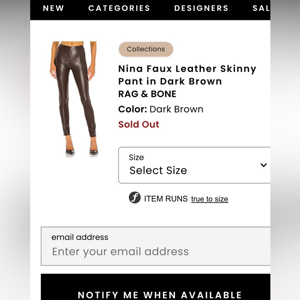 Rag&Bone Nina Faux XS dark brown lamb leather leggings